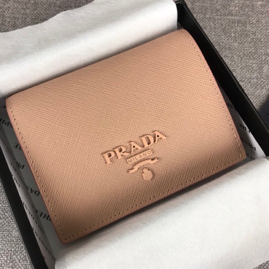 Cheap Replica Prada 1MV204 Women Small Saffiano Leather Wallet Earth-Yellow