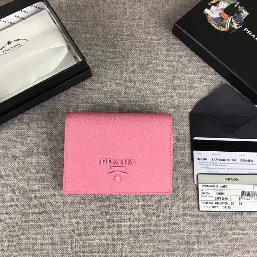 Cheap Replica Prada 1MV204 Women Small Saffiano Leather Wallet Pink