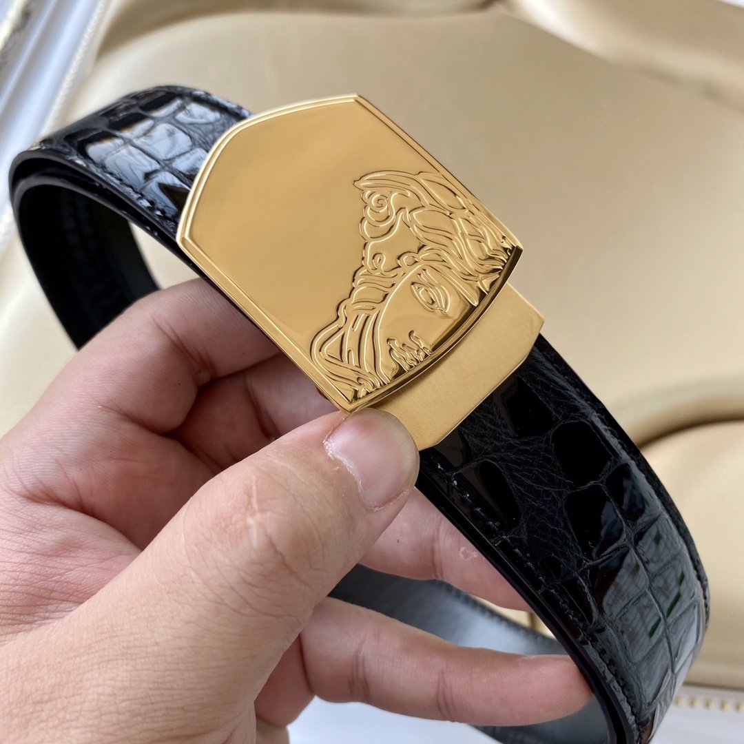 Cheap Replica Versace Men Reversible Leather Belt Width 3.5cm With Gold Buckle 022