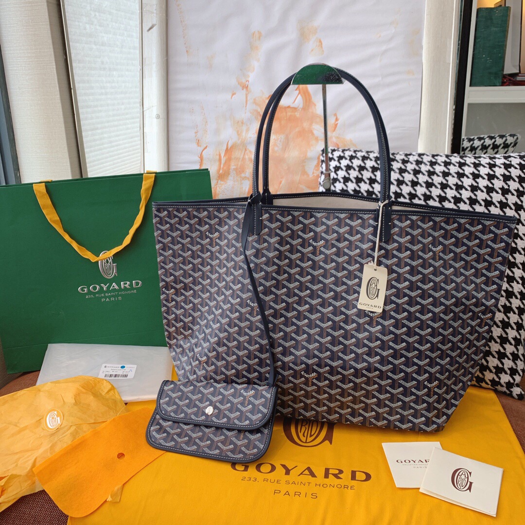 Classica Goyard Saint Louis GM Tote Bag Classic Goyardine Canvas Navy