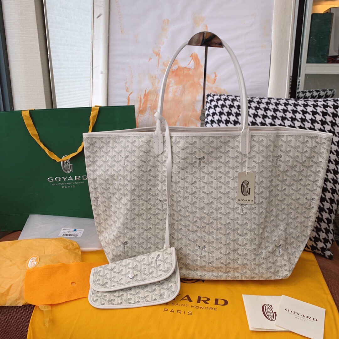 Classica Goyard Saint Louis GM Tote Bag Classic Goyardine Canvas White