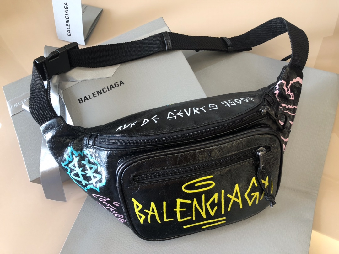 Copy Balenciaga Graffiti Print Leather Belt Bag Price America