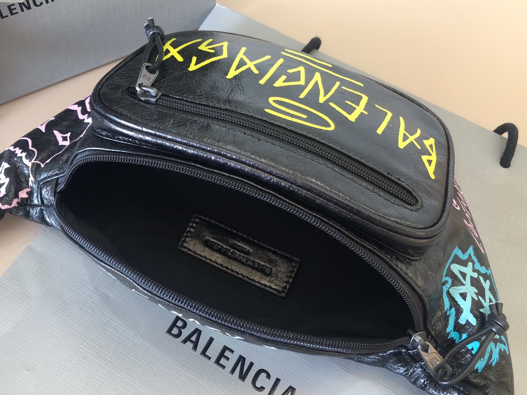 Copy Balenciaga Graffiti Print Leather Belt Bag Price America