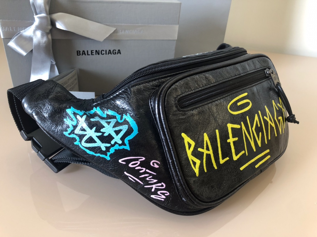 Copy Balenciaga Graffiti Print Leather Belt Bag Price America