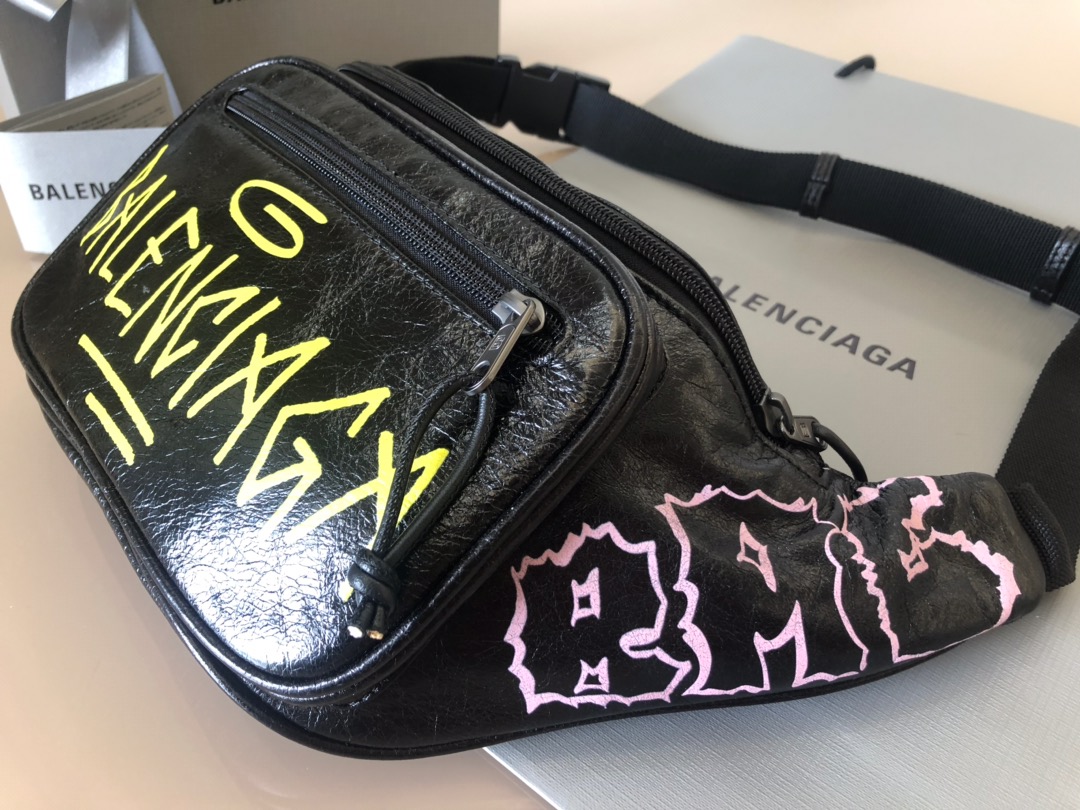 Copy Balenciaga Graffiti Print Leather Belt Bag Price America