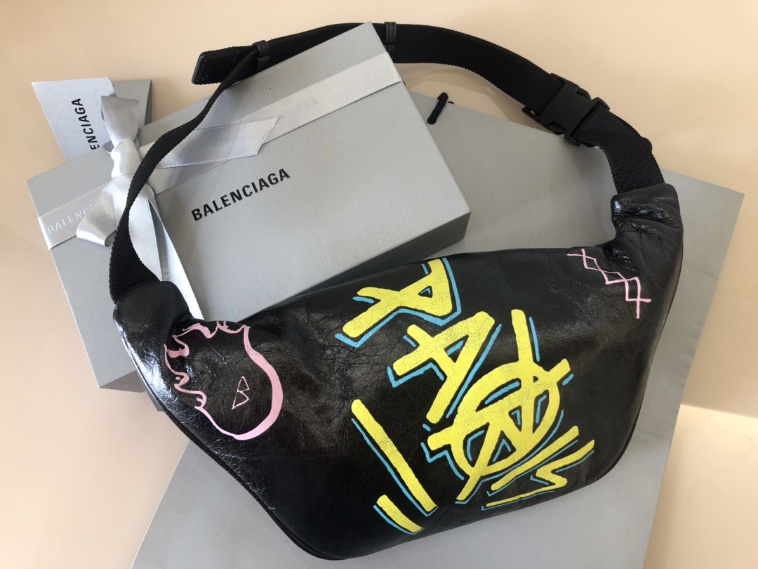 Copy Balenciaga Graffiti Print Leather Belt Bag Price America