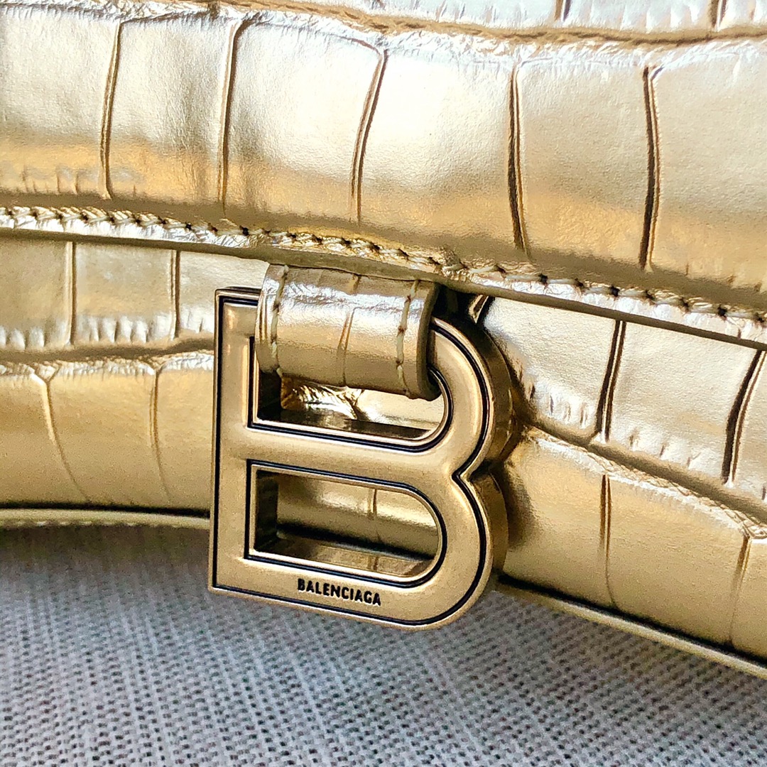 Copy Balenciaga Hourglass S Top Handle Bag in Gold Shiny Crocodile Embossed Calfskin