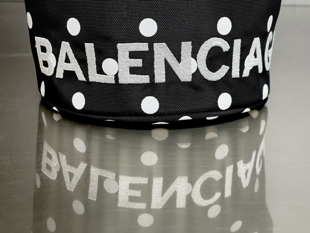 Copy Balenciaga Wheel XS Drawstring Bucket Bag in Black and wWhite Printed Recycled Nylon