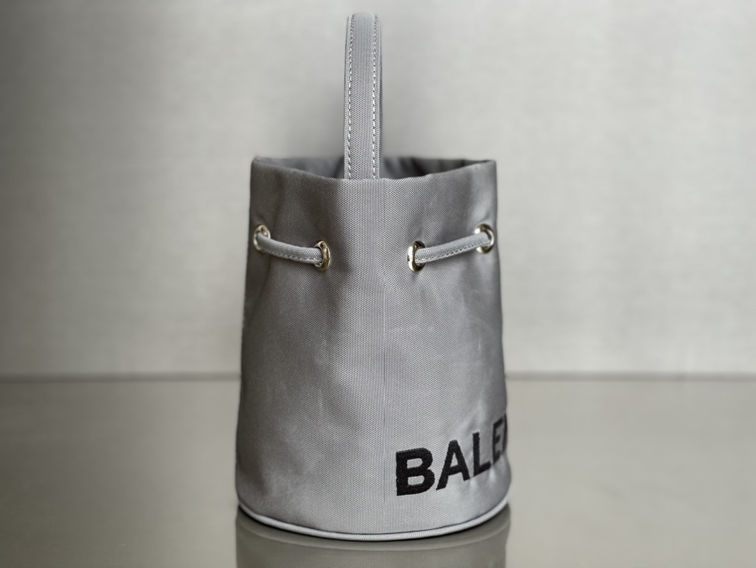 Copy Balenciaga Wheel XS Drawstring Bucket Bag in Gray