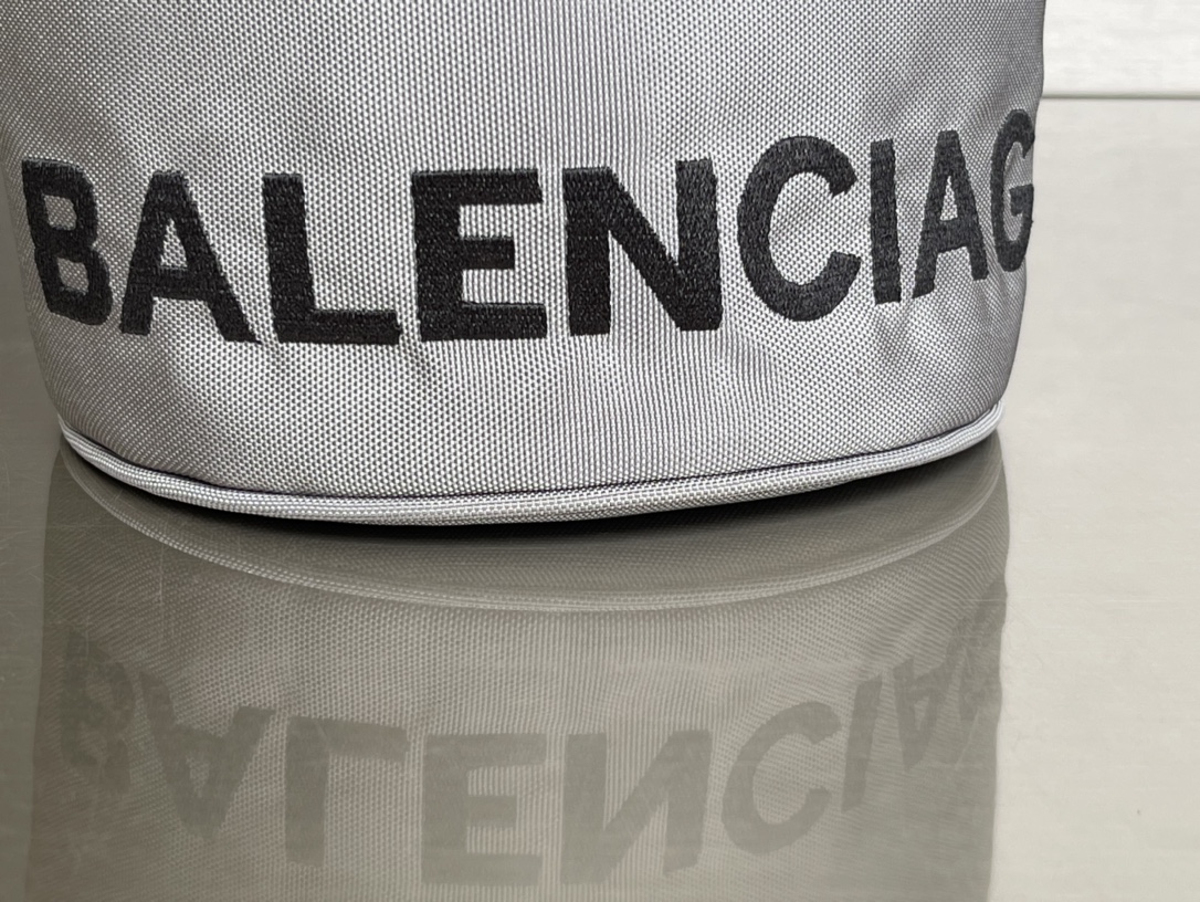 Copy Balenciaga Wheel XS Drawstring Bucket Bag in Gray