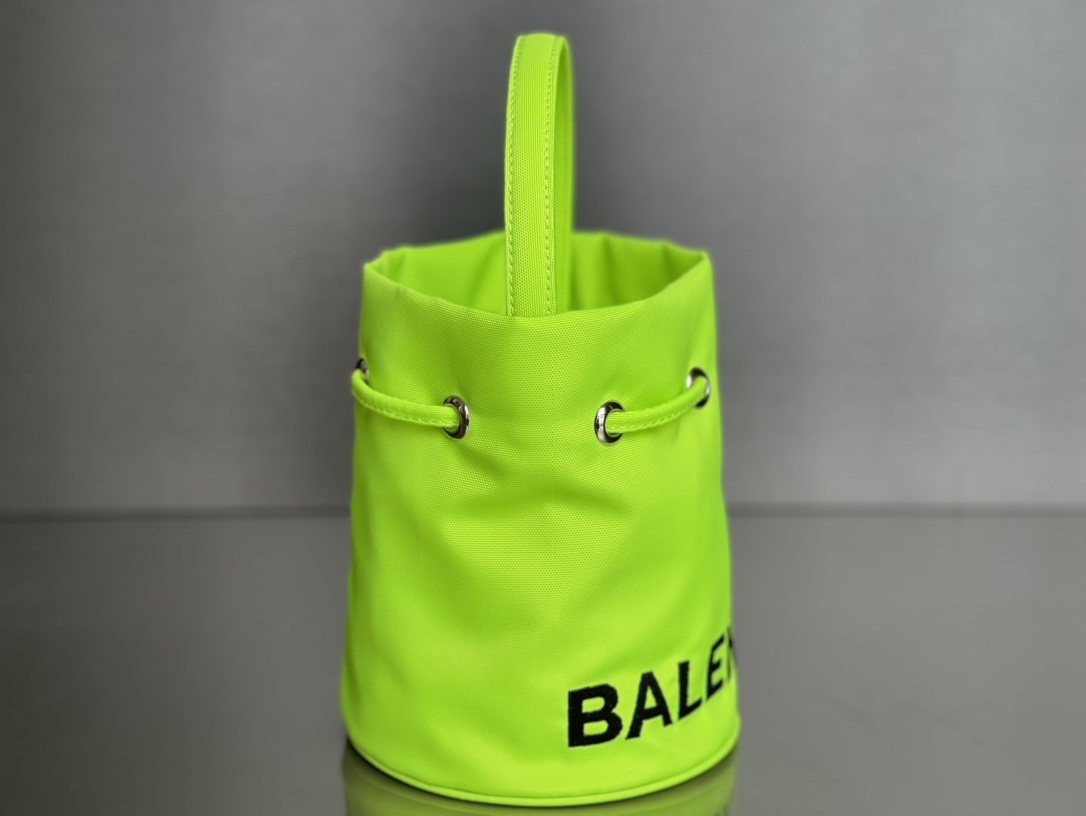 Copy Balenciaga Wheel XS Drawstring Bucket Bag in Green