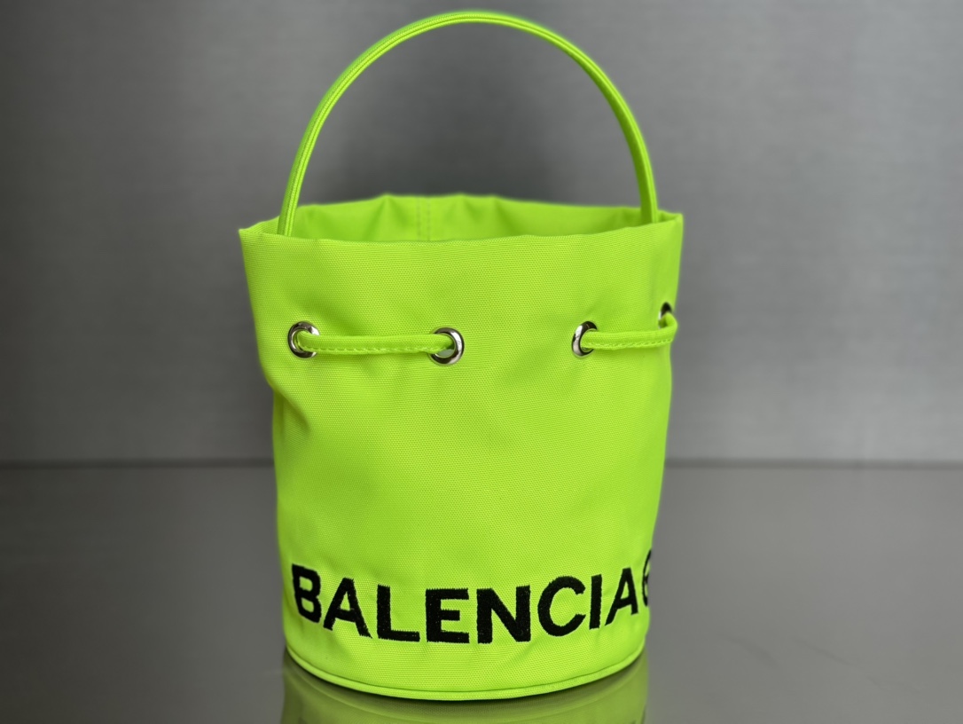 Copy Balenciaga Wheel XS Drawstring Bucket Bag in Green