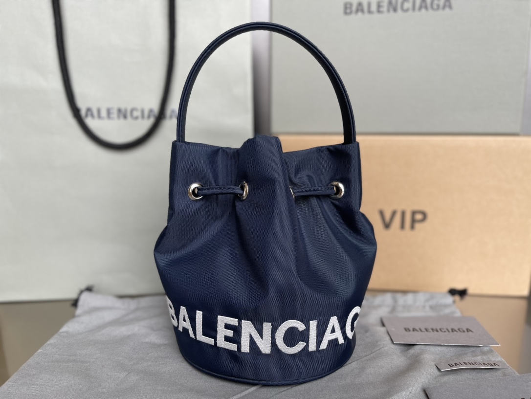 Copy Balenciaga Wheel XS Drawstring Bucket Bag in Navy