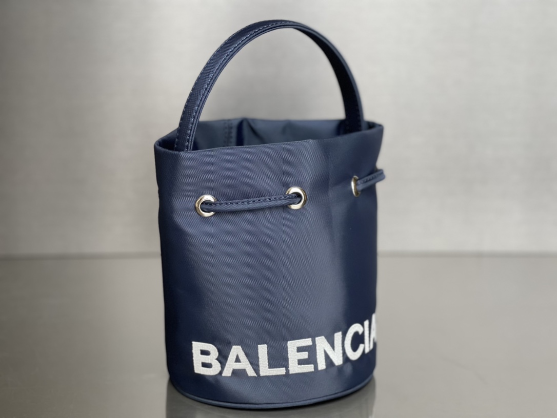 Copy Balenciaga Wheel XS Drawstring Bucket Bag in Navy