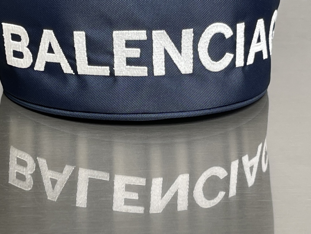 Copy Balenciaga Wheel XS Drawstring Bucket Bag in Navy