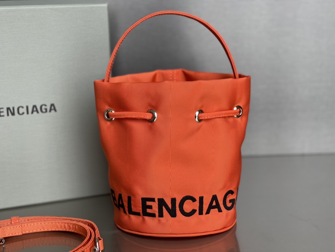 Copy Balenciaga Wheel XS Drawstring Bucket Bag in Orange