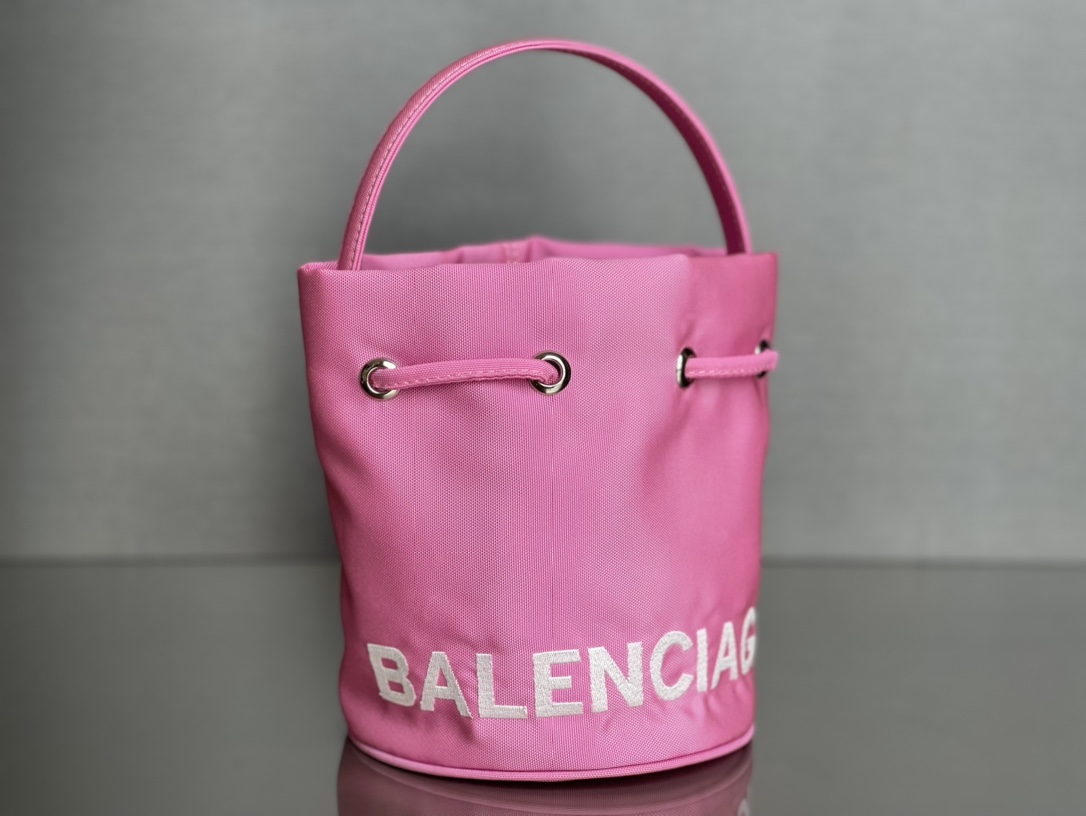 Copy Balenciaga Wheel XS Drawstring Bucket Bag in Pink