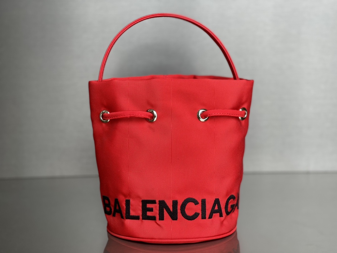 Copy Balenciaga Wheel XS Drawstring Bucket Bag in Red