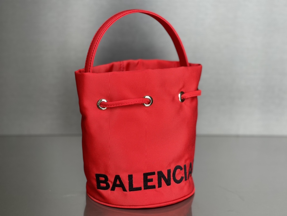 Copy Balenciaga Wheel XS Drawstring Bucket Bag in Red