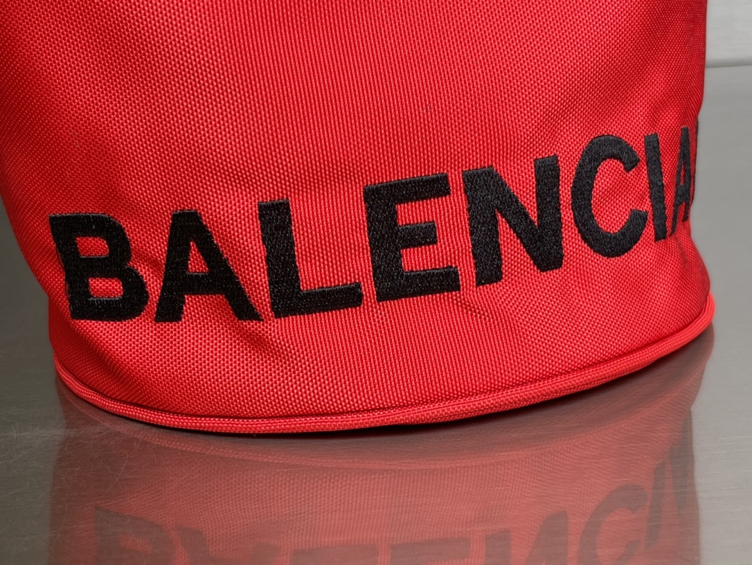 Copy Balenciaga Wheel XS Drawstring Bucket Bag in Red