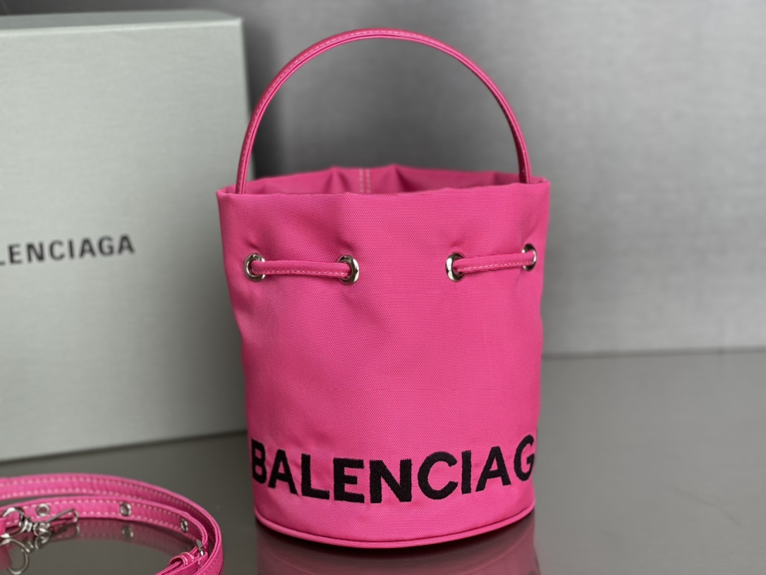 Copy Balenciaga Wheel XS Drawstring Bucket Bag in Rose