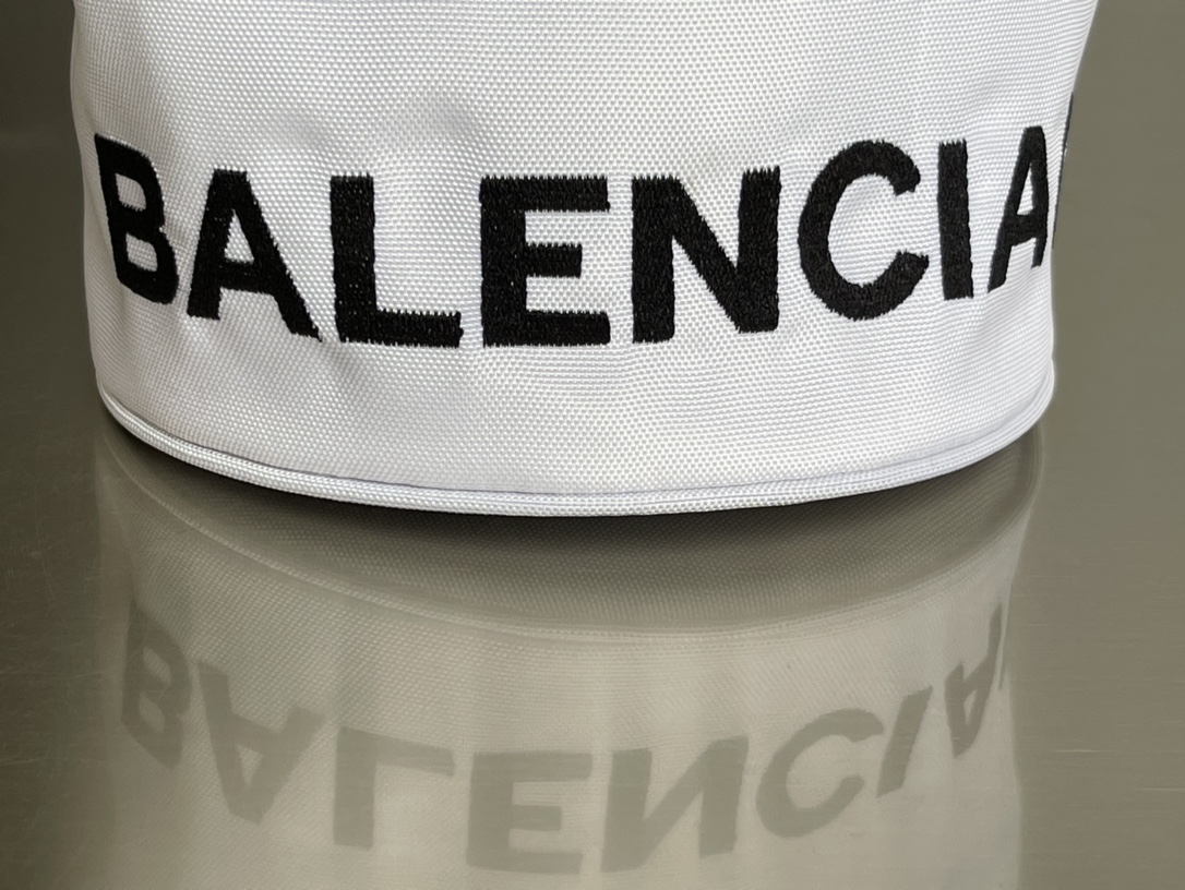 Copy Balenciaga Wheel XS Drawstring Bucket Bag in White