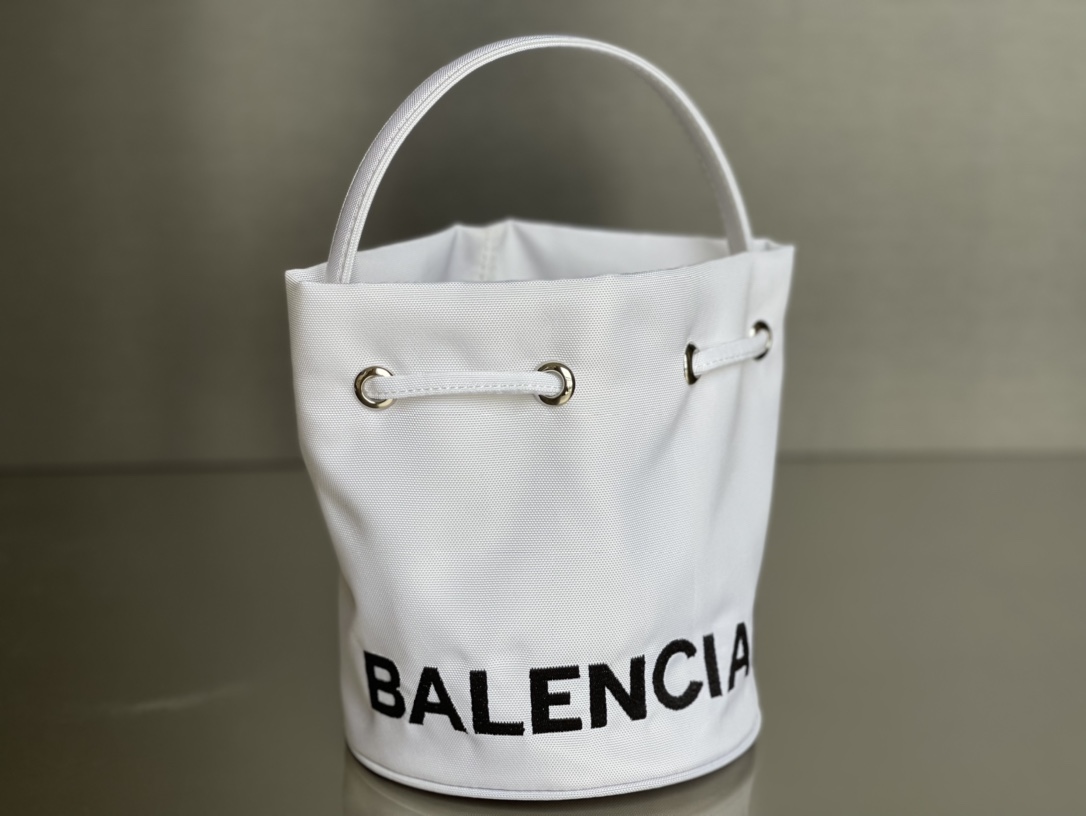 Copy Balenciaga Wheel XS Drawstring Bucket Bag in White