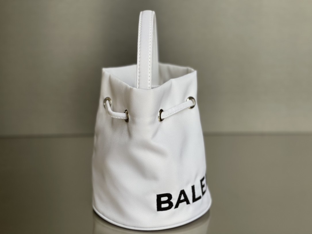 Copy Balenciaga Wheel XS Drawstring Bucket Bag in White