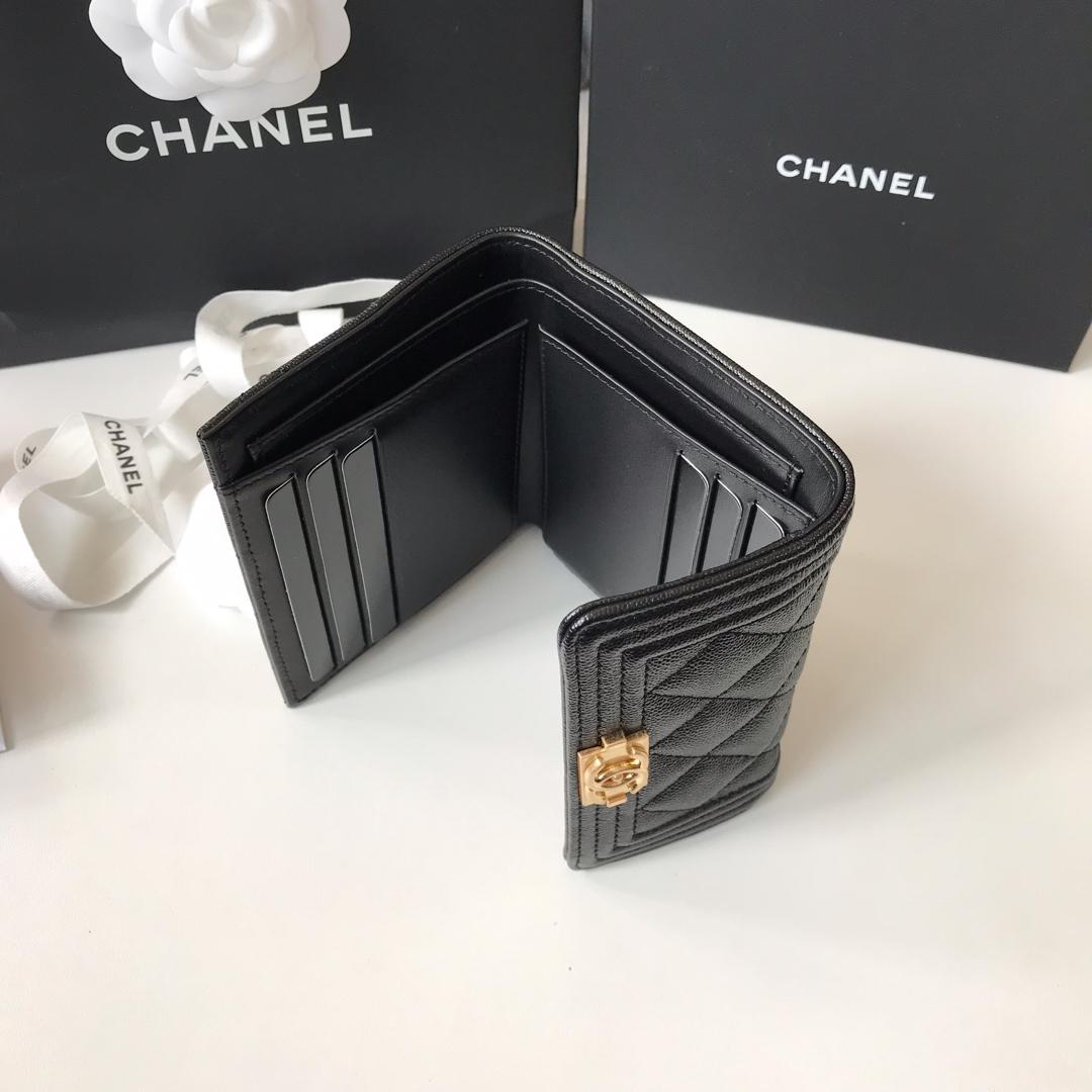 Copy Boy Chanel A81965 Small Flap Wallet Grained Calfskin Gold Tone Metal Black