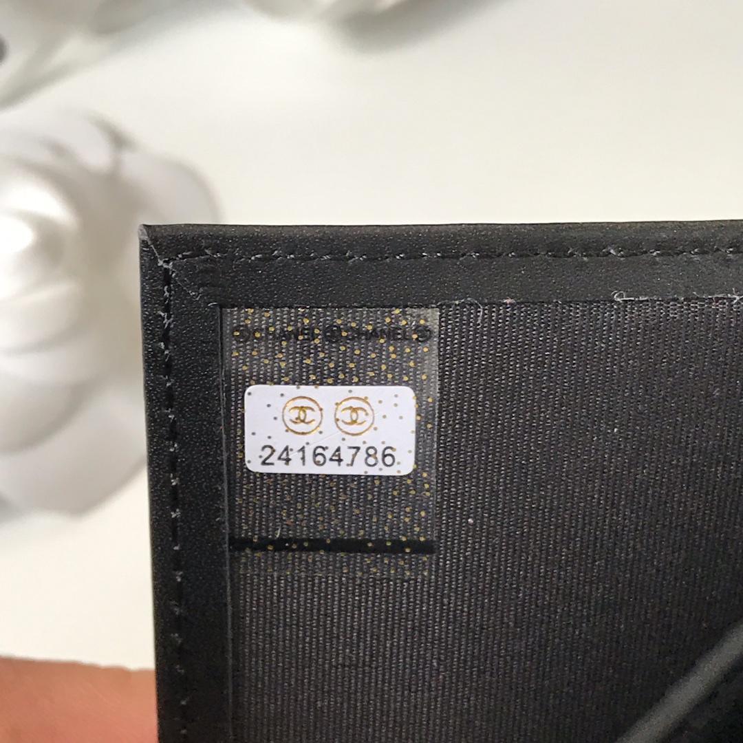 Copy Boy Chanel A81965 Small Flap Wallet Grained Calfskin Gold Tone Metal Black