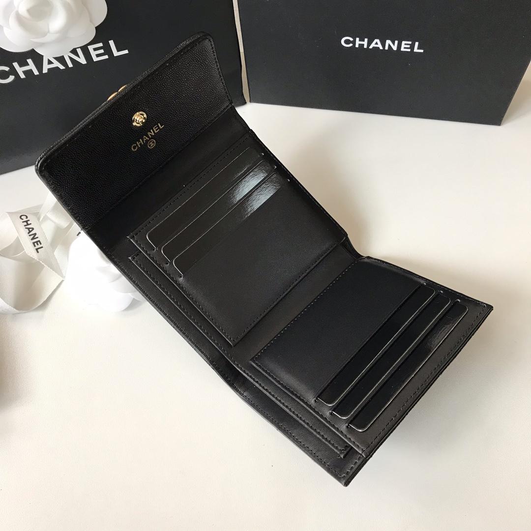 Copy Boy Chanel A81965 Small Flap Wallet Grained Calfskin Gold Tone Metal Black