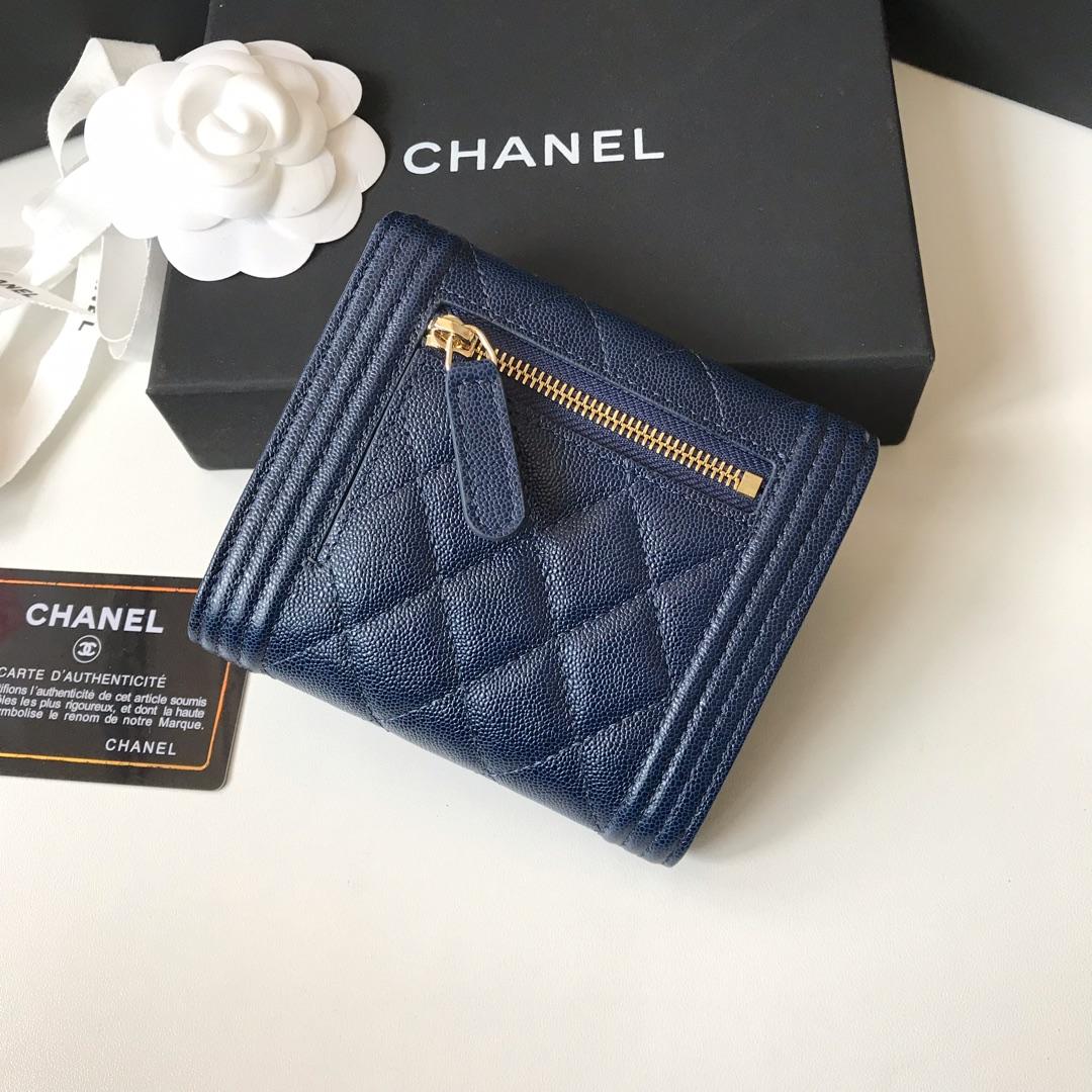 Copy Boy Chanel A81965 Small Flap Wallet Grained Calfskin Gold Tone Metal Blue