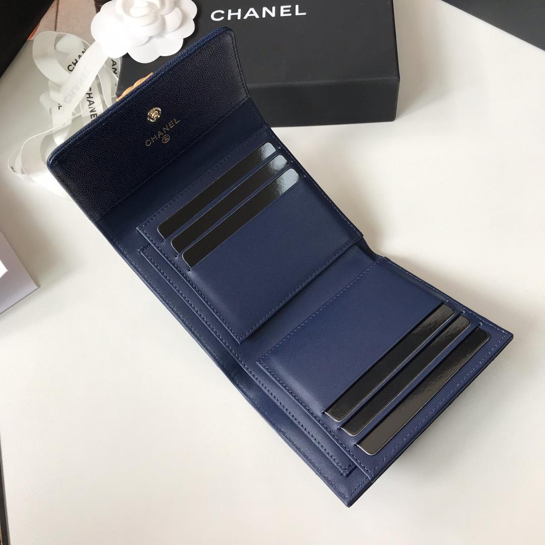 Copy Boy Chanel A81965 Small Flap Wallet Grained Calfskin Gold Tone Metal Blue