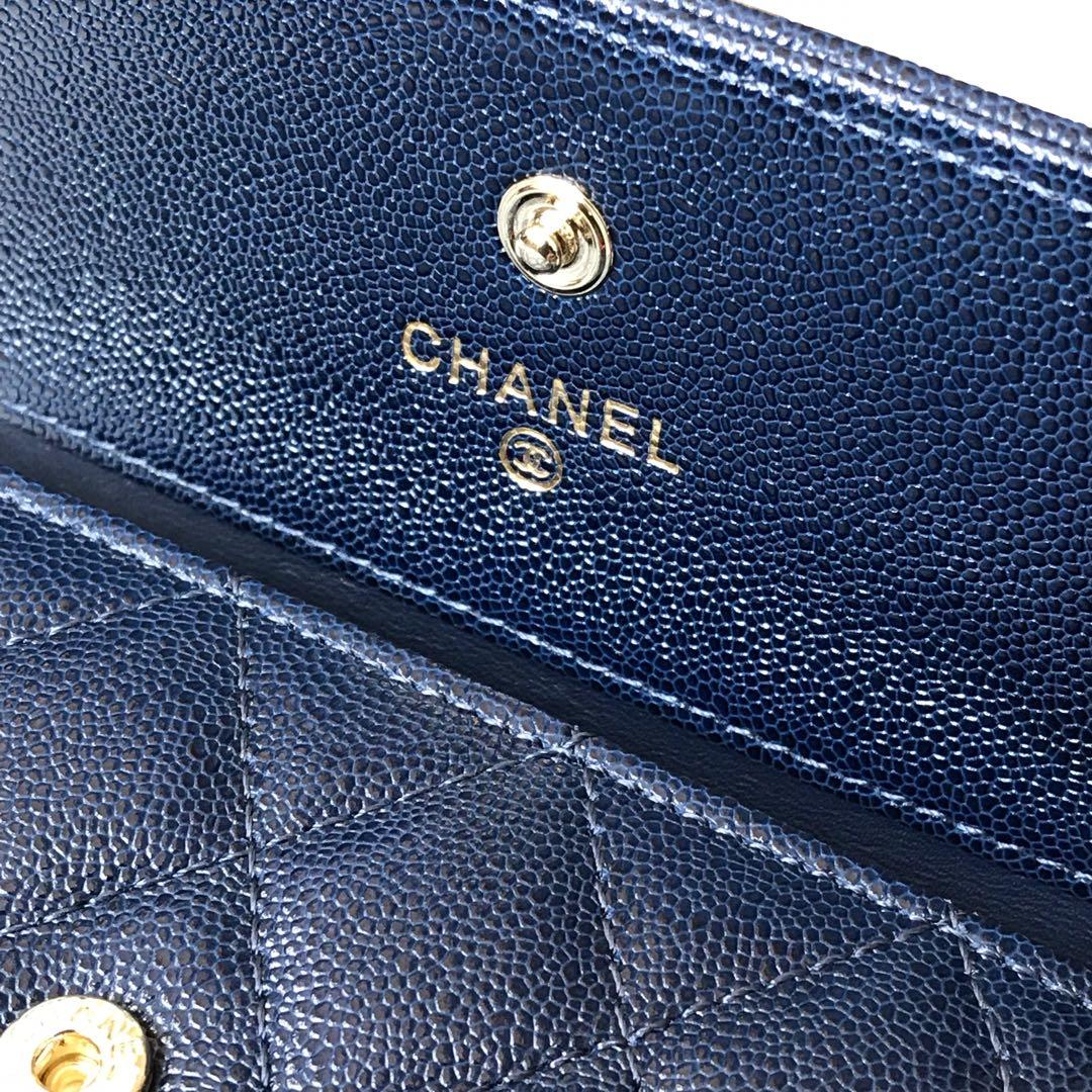 Copy Boy Chanel A81965 Small Flap Wallet Grained Calfskin Gold Tone Metal Blue