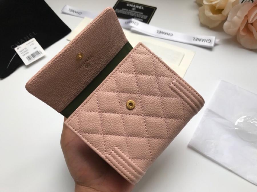 Copy Boy Chanel A81965 Small Flap Wallet Grained Calfskin Gold Tone Metal Watermelon Beige