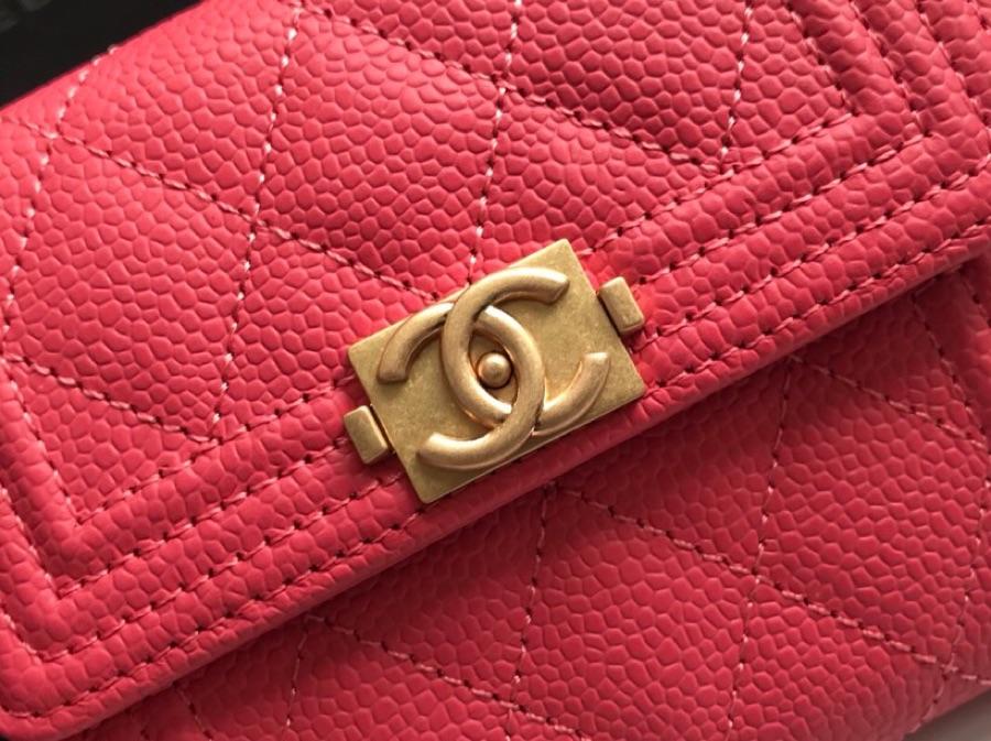 Copy Boy Chanel A81965 Small Flap Wallet Grained Calfskin Gold Tone Metal Watermelon Red