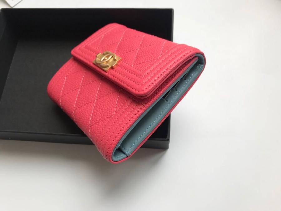 Copy Boy Chanel A81965 Small Flap Wallet Grained Calfskin Gold Tone Metal Watermelon Red