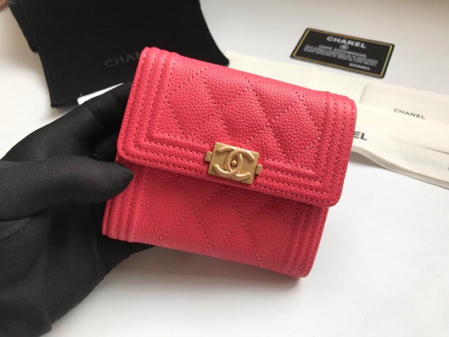 Copy Boy Chanel A81965 Small Flap Wallet Grained Calfskin Gold Tone Metal Watermelon Red