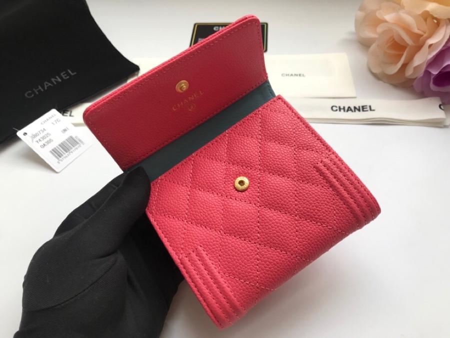 Copy Boy Chanel A81965 Small Flap Wallet Grained Calfskin Gold Tone Metal Watermelon Red