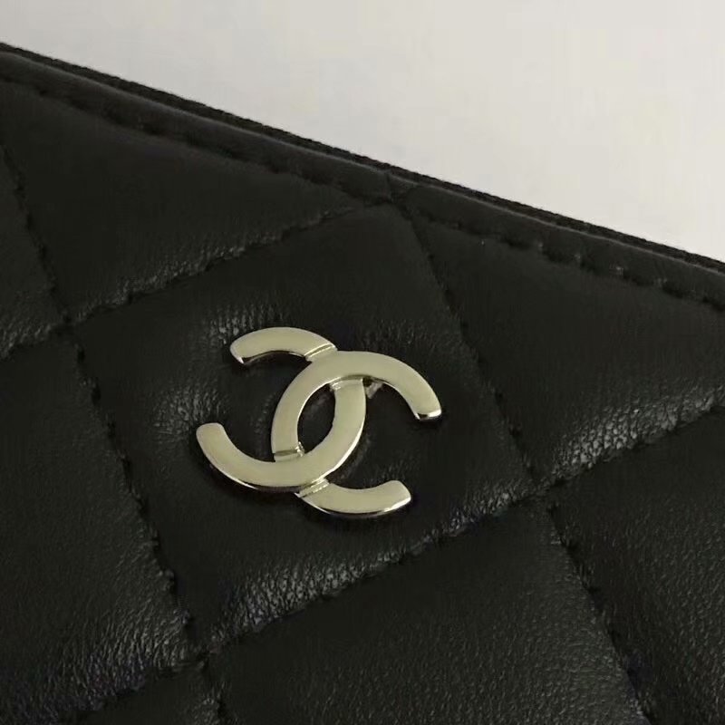 Copy Chanel Classic Zipped Wallet Lambskin Leather Silver Tone Metal