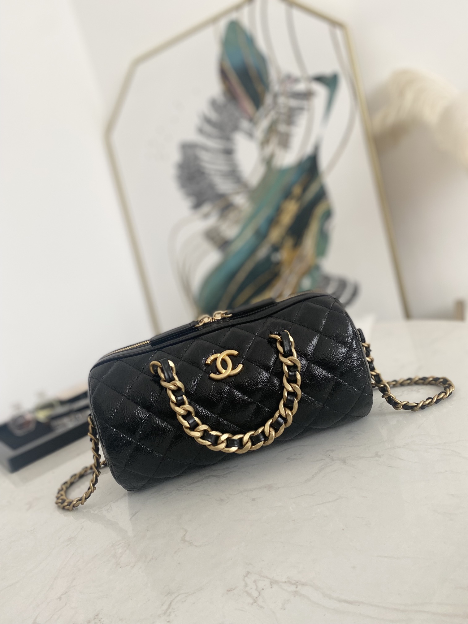 Copy Chanel Mini Bowling Bag Black Leather 1897