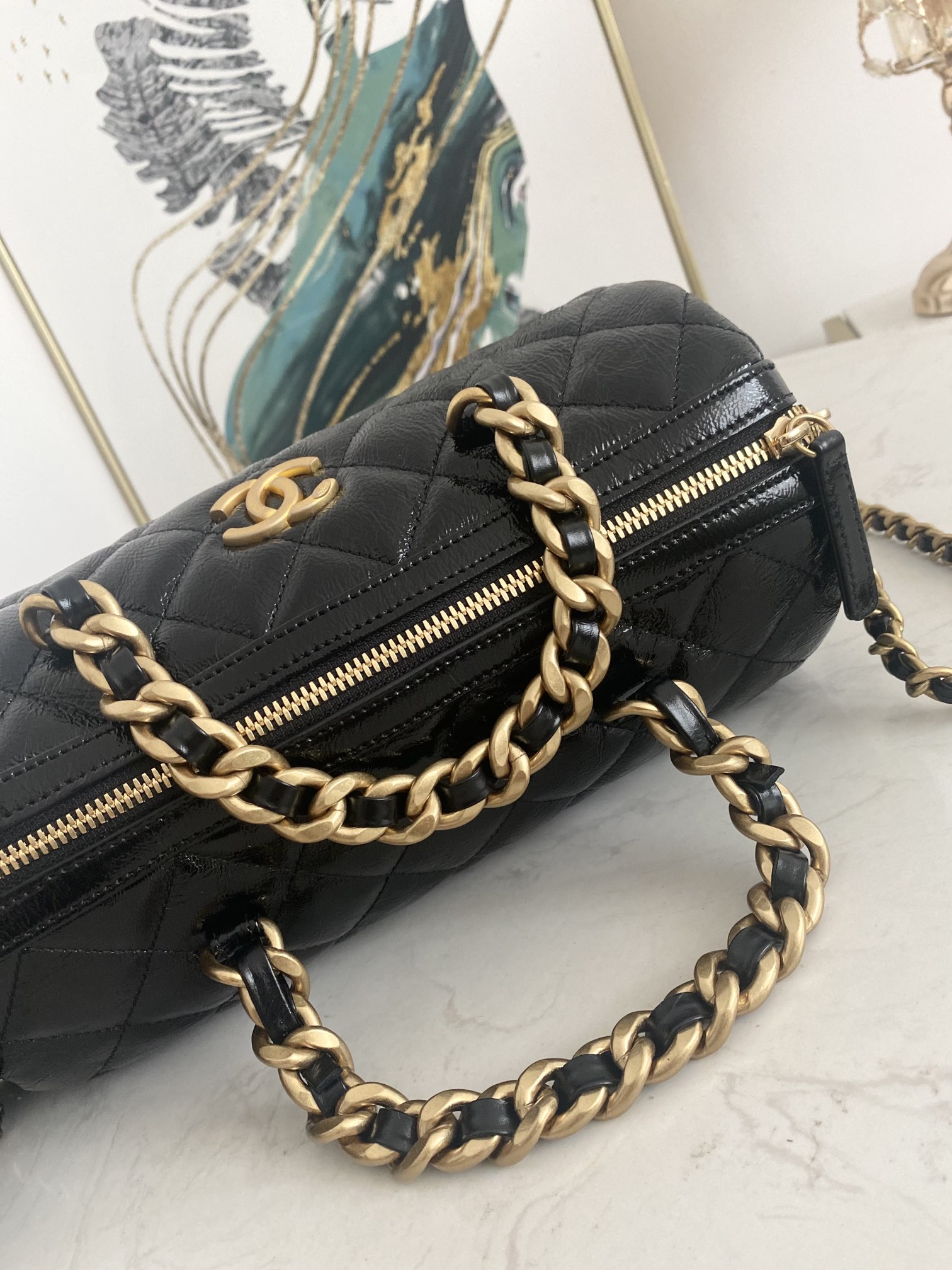 Copy Chanel Mini Bowling Bag Black Leather 1897