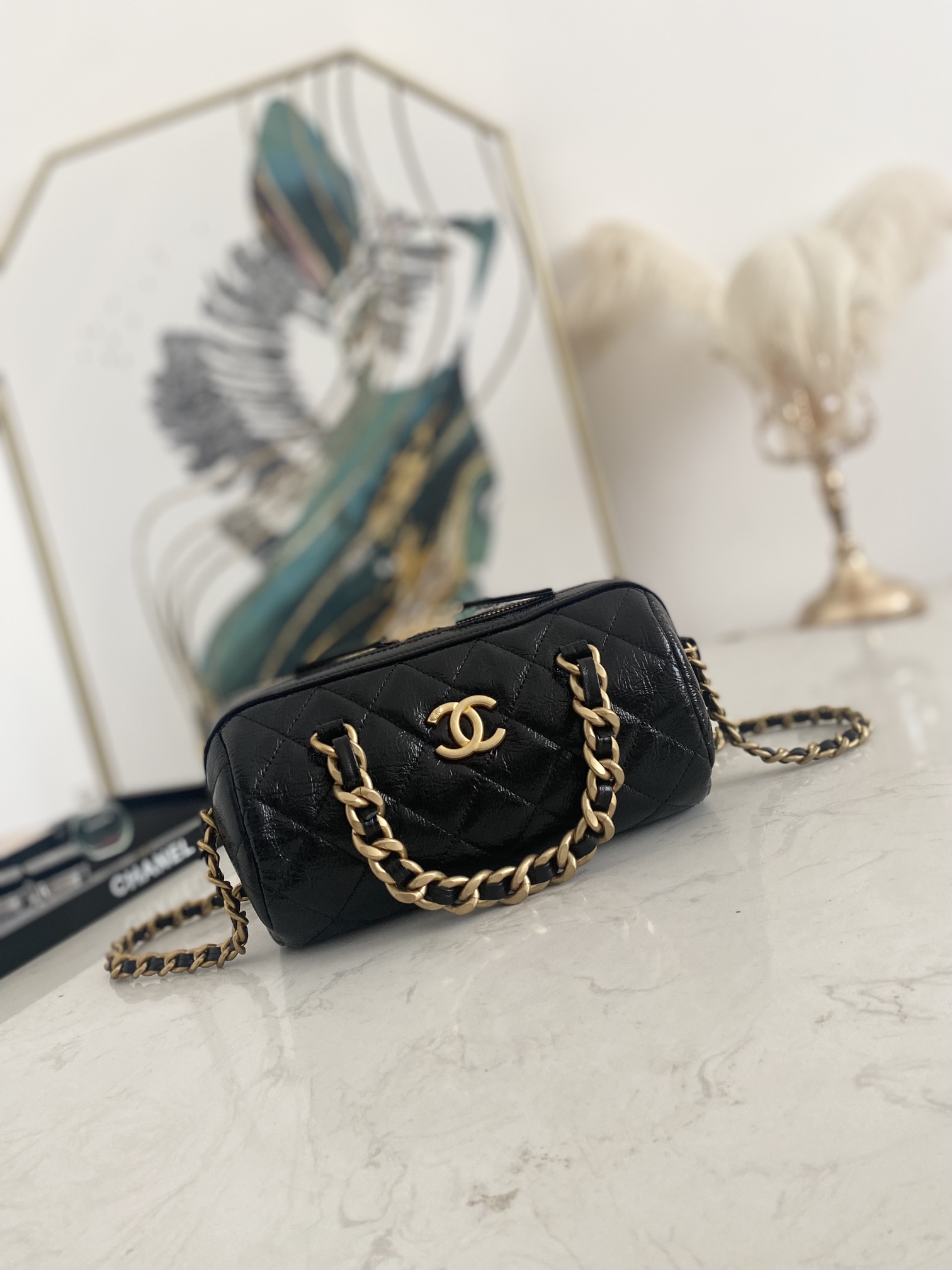 Copy Chanel Mini Bowling Bag Black Leather 1899