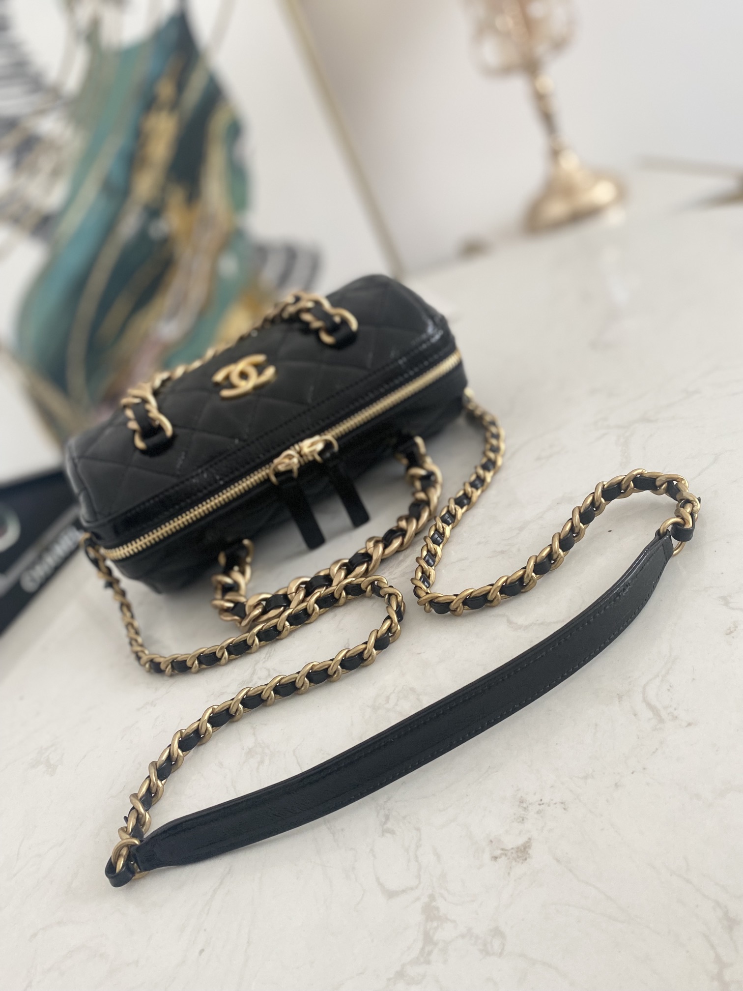 Copy Chanel Mini Bowling Bag Black Leather 1899