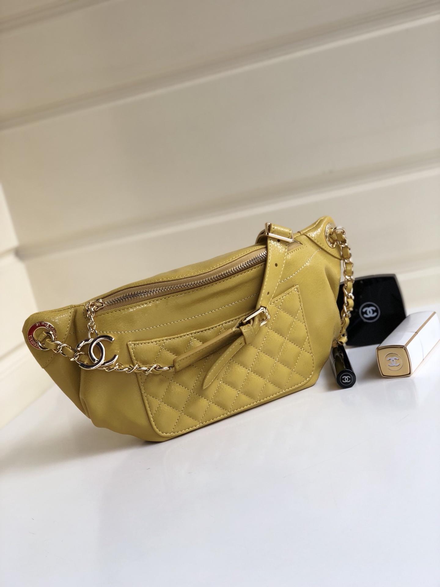 Copy Chanel Women Waist Bag Iridescent Yellow Grained Calfskin Gold-Tone Metal