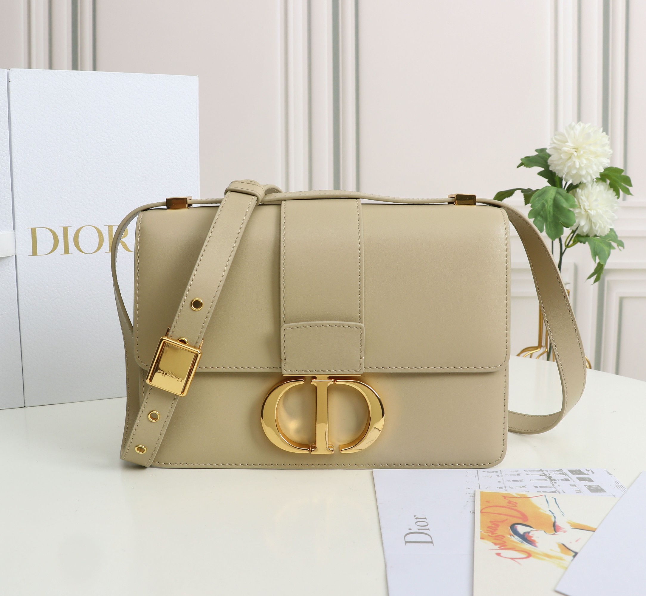 Copy Dior 30 Montaigne Bag Beige Box Calfskin