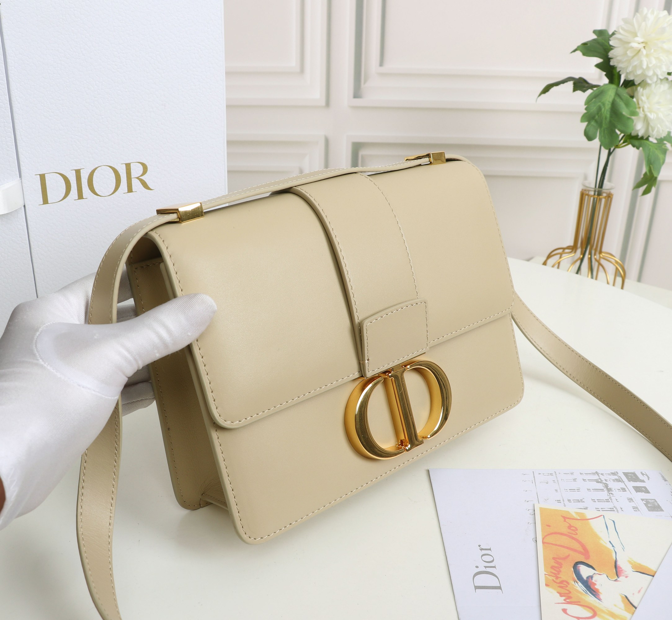 Copy Dior 30 Montaigne Bag Beige Box Calfskin