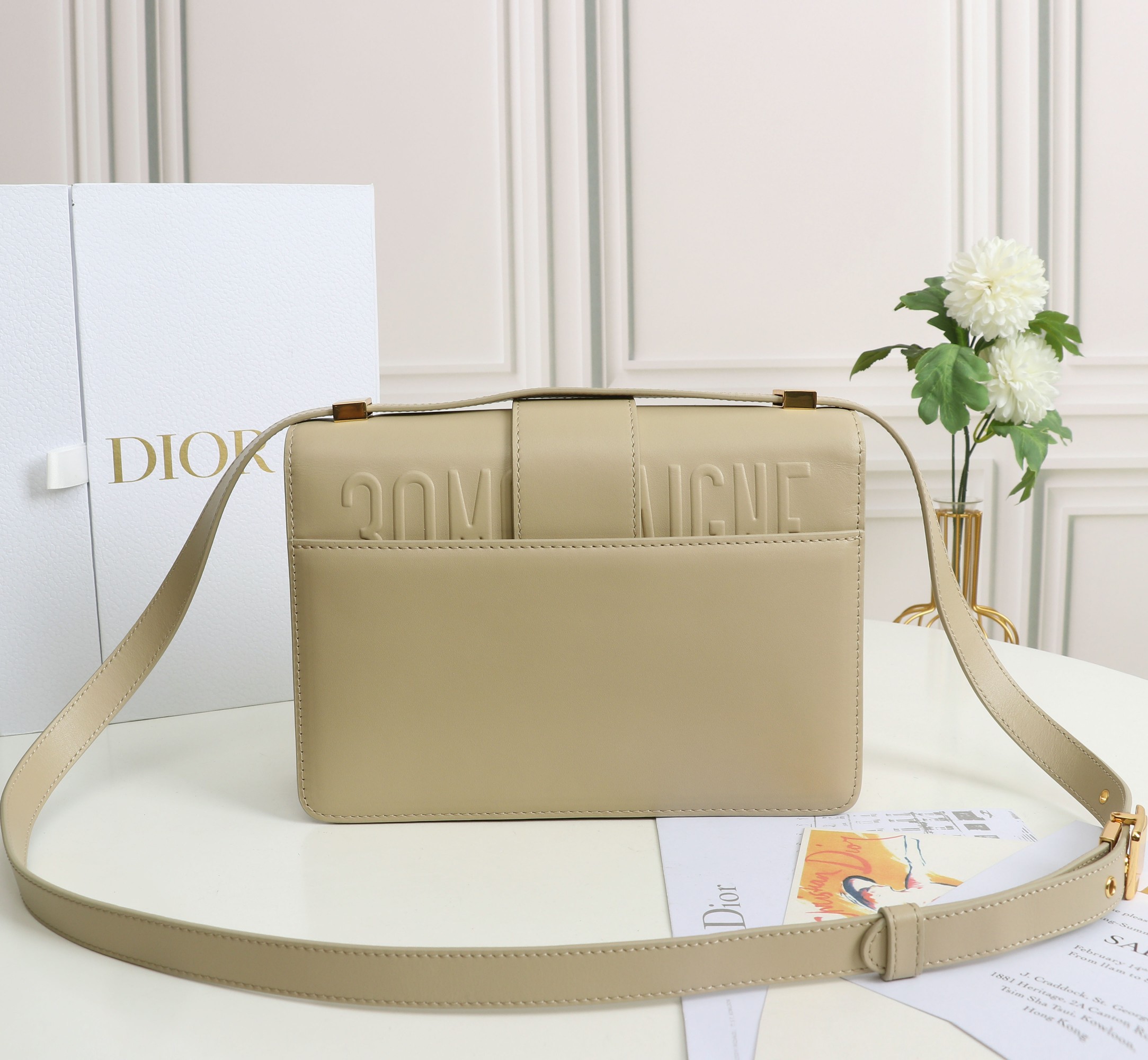 Copy Dior 30 Montaigne Bag Beige Box Calfskin