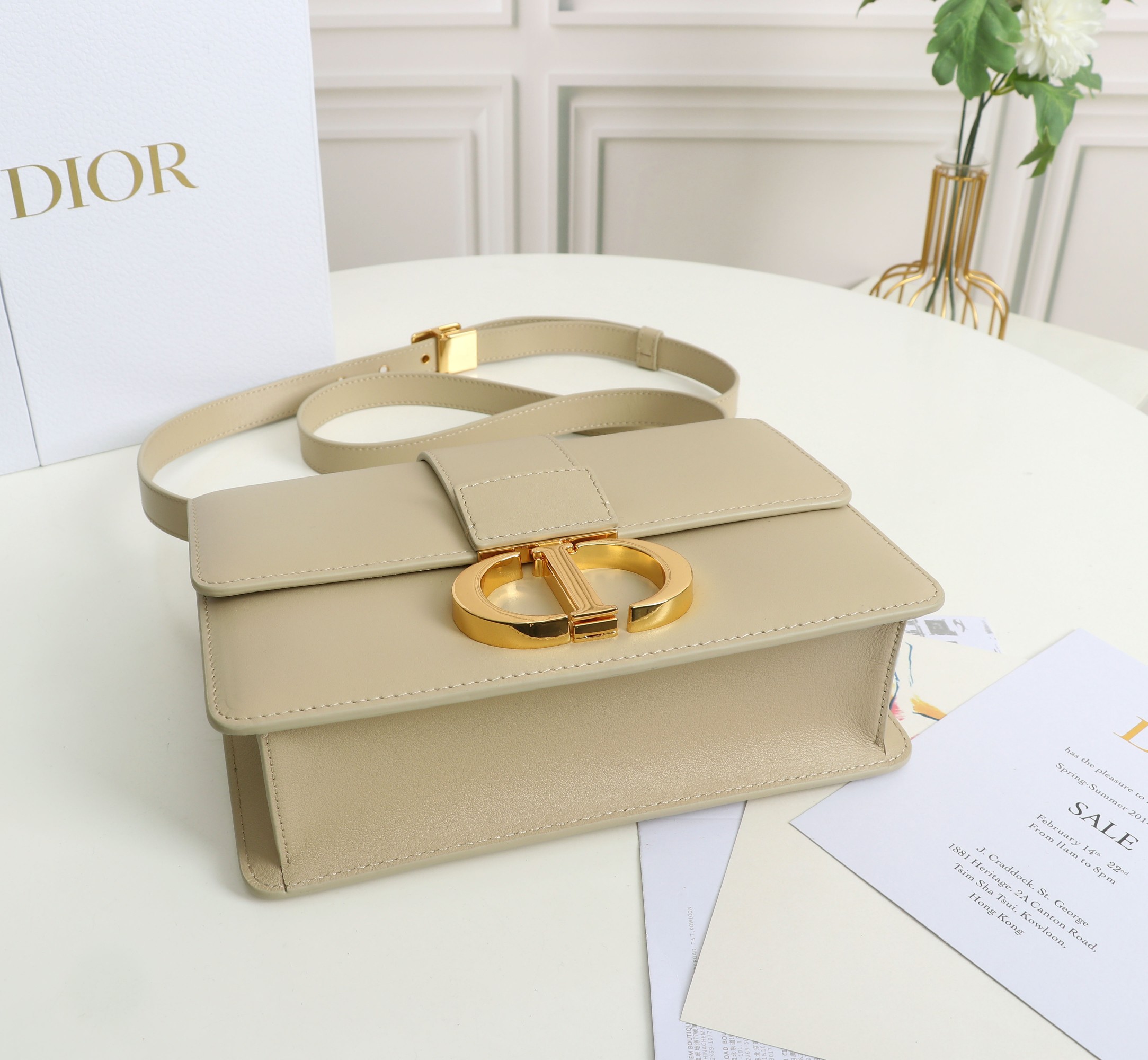 Copy Dior 30 Montaigne Bag Beige Box Calfskin