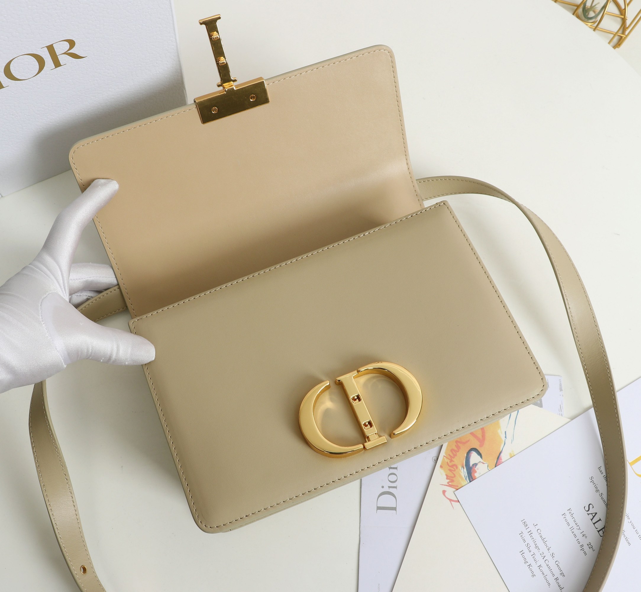 Copy Dior 30 Montaigne Bag Beige Box Calfskin